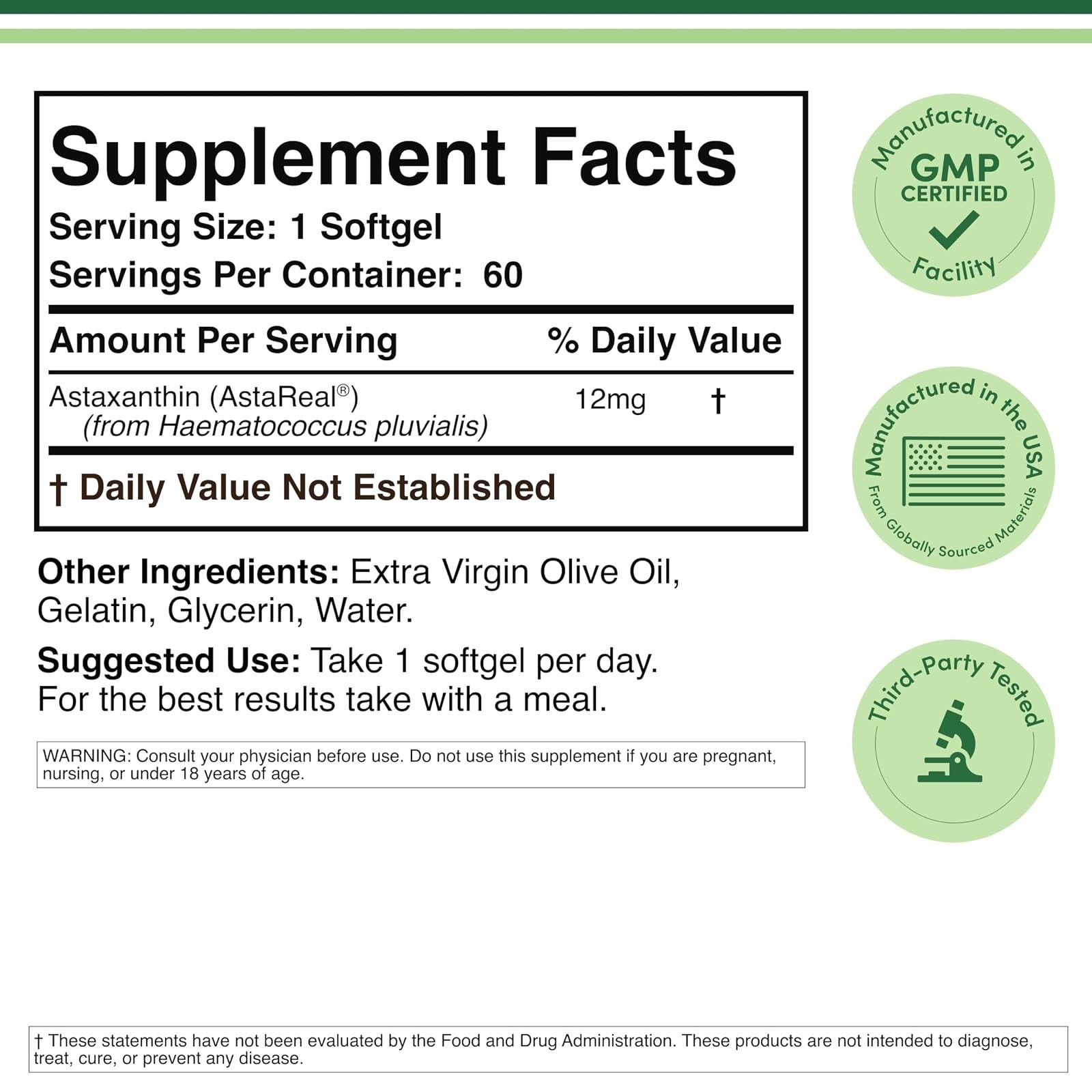 Double Wood Astaxanthin 12mg Softgels – Triple Strength Antioxidant Support