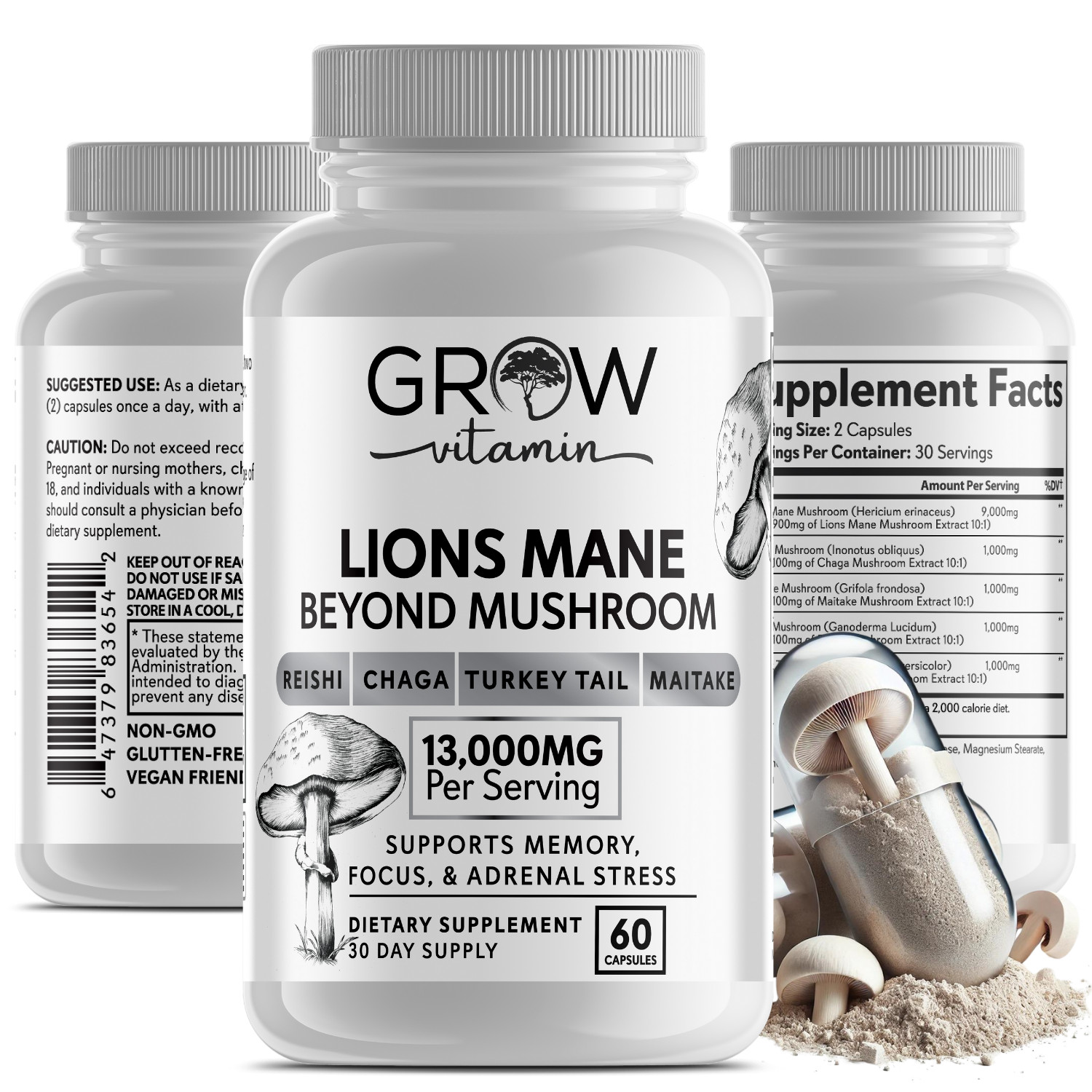 Genius Mushroom Supplement – Lions Mane, Cordyceps, Reishi – Brain Nootropic for