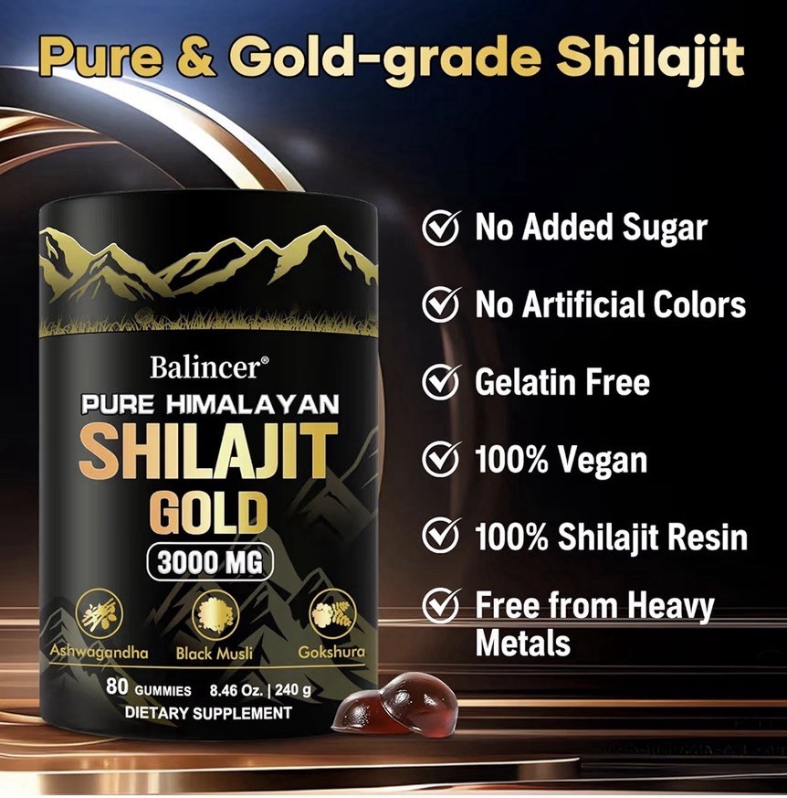 Balincer Pure Himalayan Shilajit Gold 3000mg Gummies 80ct Strawberry Vegan