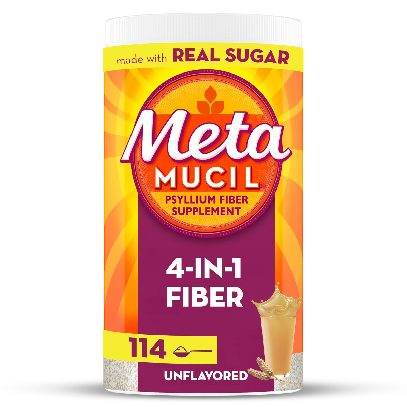 Metamucil Psyllium Husk 🌾 Powder with Real Sugar, 28.1 oz