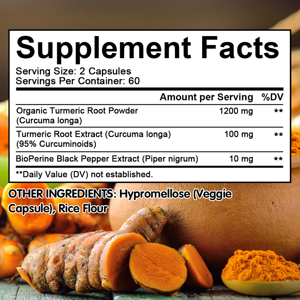 TURMERIC CURCUMIN 95% CURCUMINOIDS 1200mg EXTRACT TUMERIC BIOPERINE ANTIOXIDANT