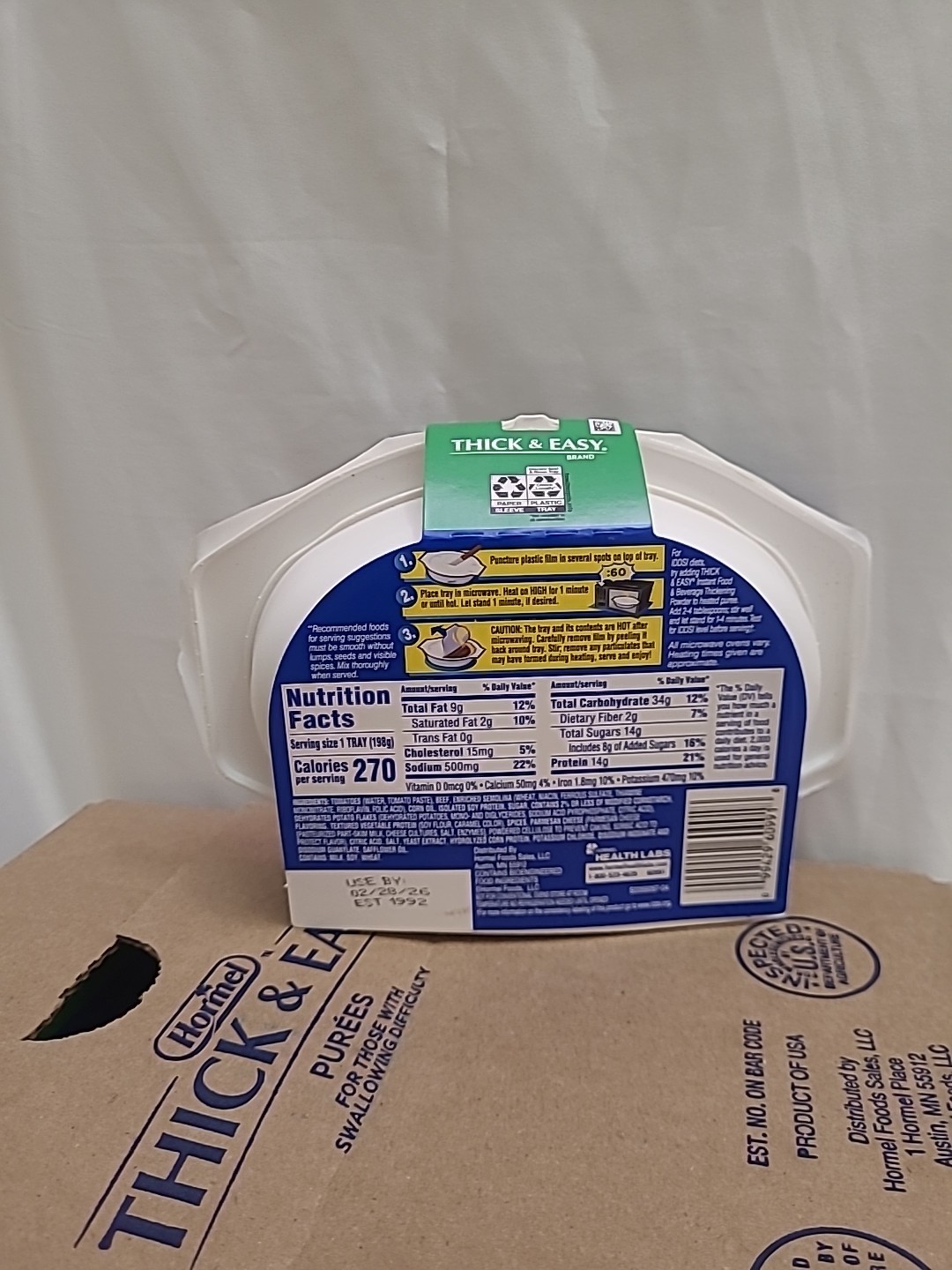 Thick & Easy Purees Thickened Food Beef Lasagna 7.oz Tray 7 Count Exp:12/2025+