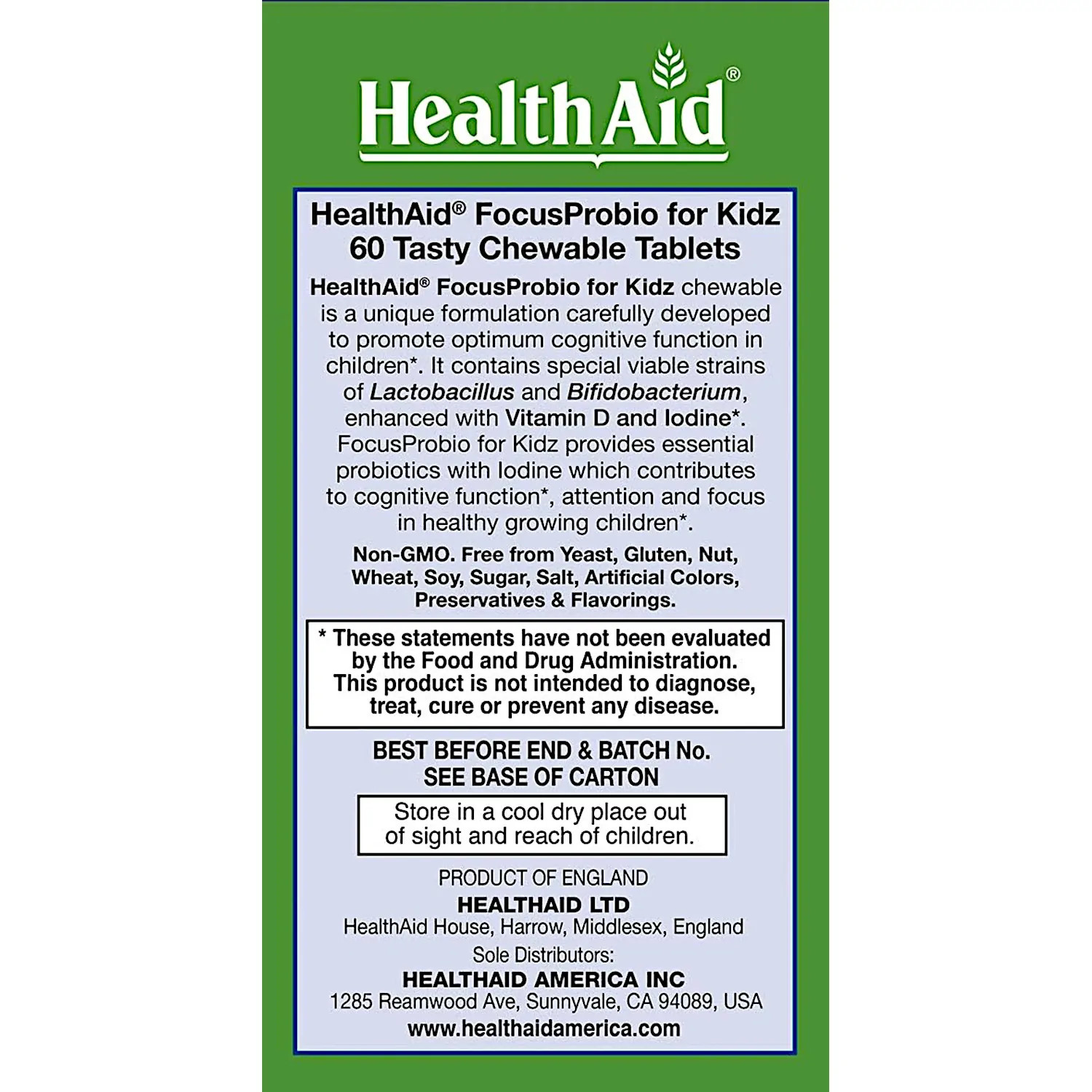 Healthaid FocusProbio 4 Kidz,Blackcurrant&Vanilla Flavor,60Chewable Tablets