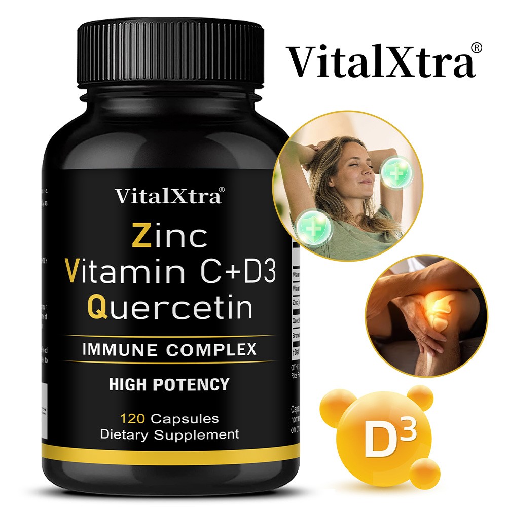 Zinc Quercetin 500mg Supplements Vitamin C D3 Bromelain Immune Support 120 Caps