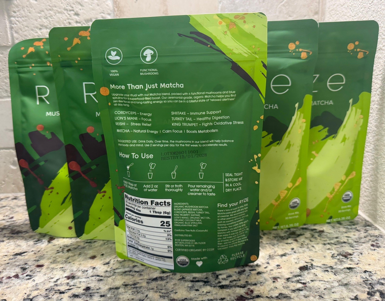 Ryze Organic Mushroom Matcha 10Pack – 30 Servings Sealed Exp 2028