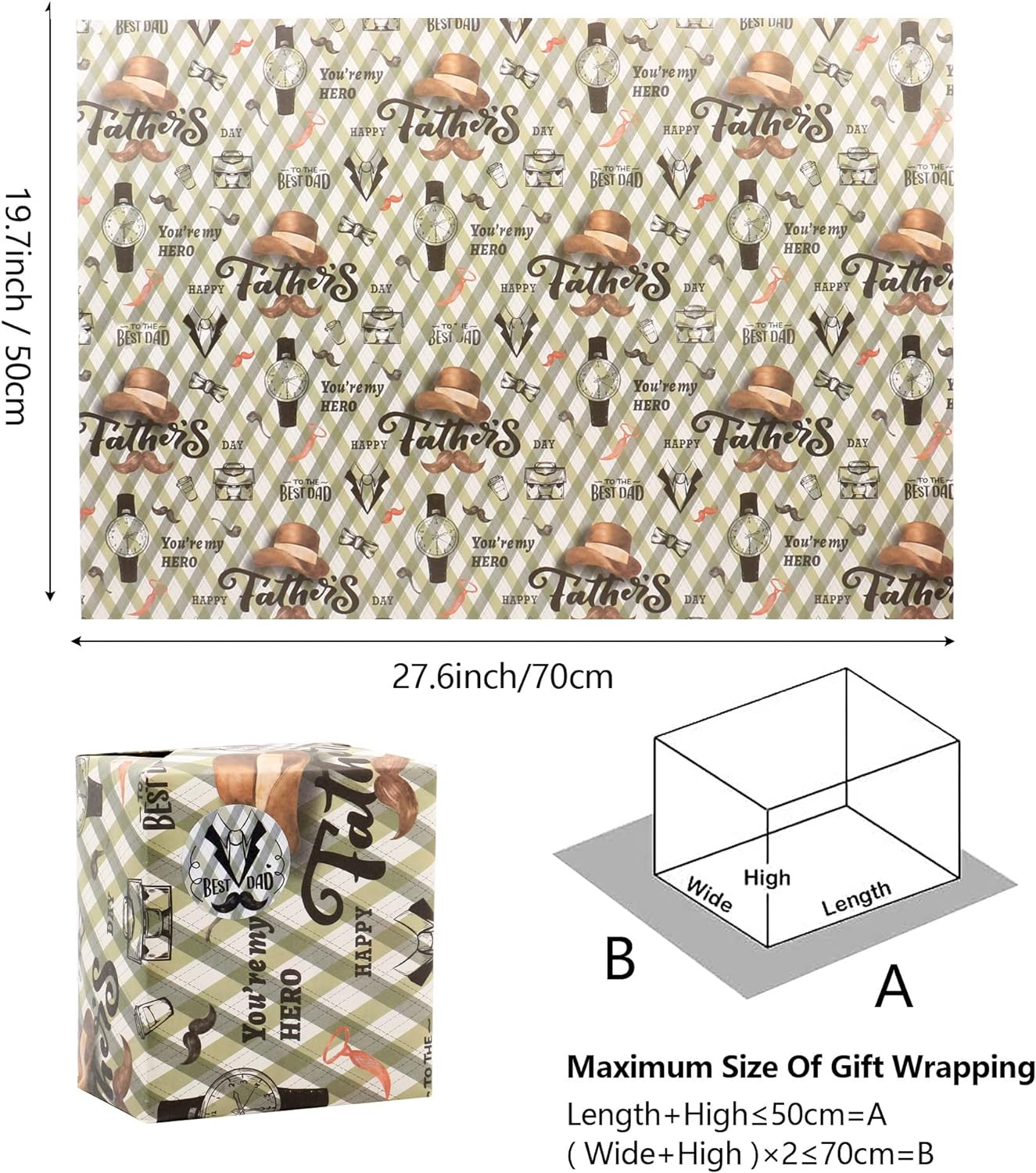 Father’S Day Wrapping Paper, 6 Sheets Gift Wrapping Paper for Men Dad, Kraft Wra