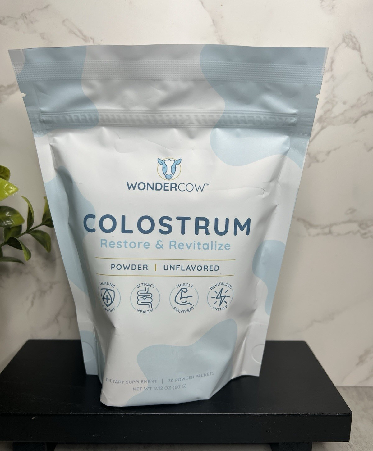 WonderCow Colostrum Powder 2000mg Unflavored 30 Packets 2.12oz Exp 07/28