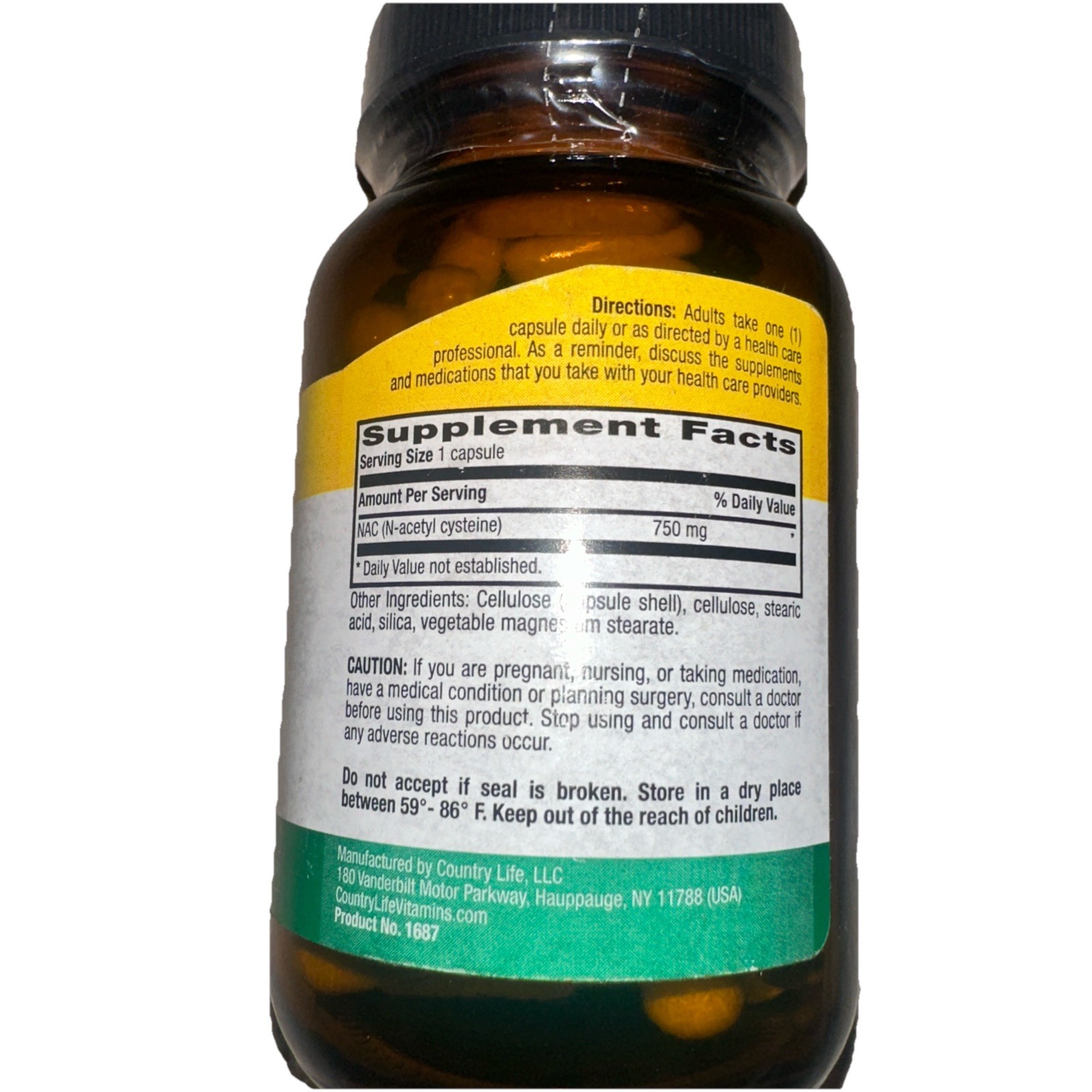 Country Life NAC N-Acetyl Cysteine 750 mg High Potency 30 Vegan Capsules 10/2026