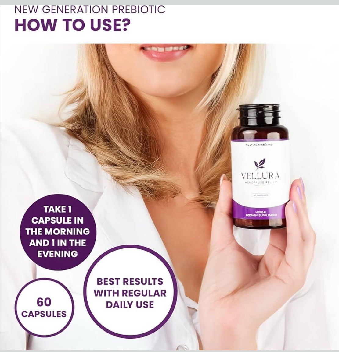 NEXT-MICROBIOME Vellura Menopause Relief Herbal Supplement 60 Count MSRP $79+