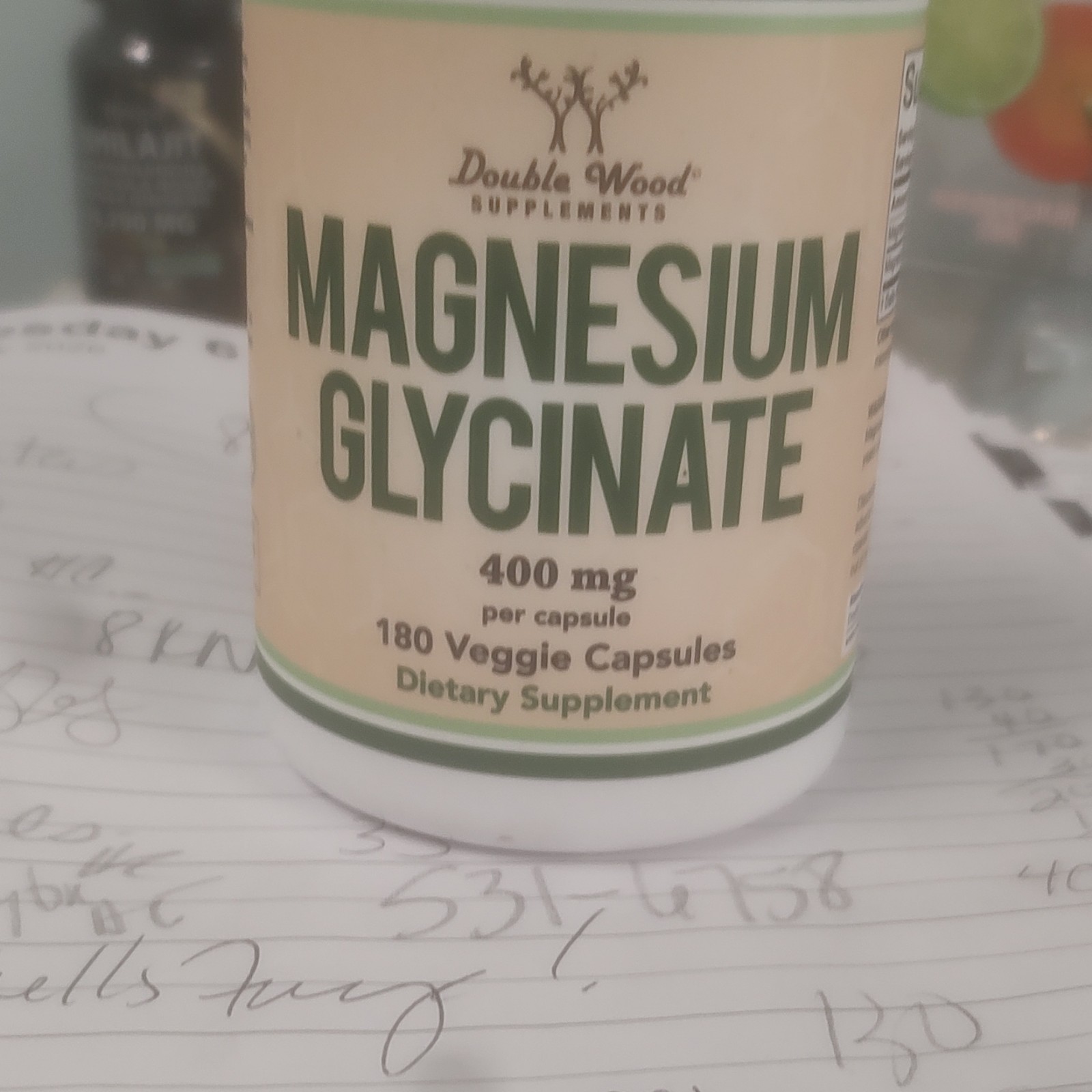 Double Wood Supplements Magnesium Glycinate 400mg 180 Veggie Capsules