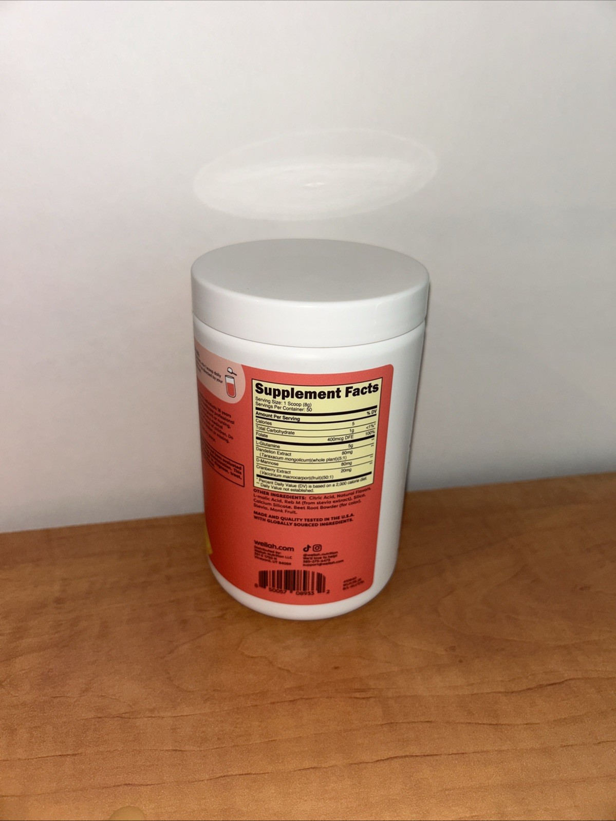 wellah L-Glutamine Powder with Folate Dandelion Uva Ursi Cranberry 5g Supplement