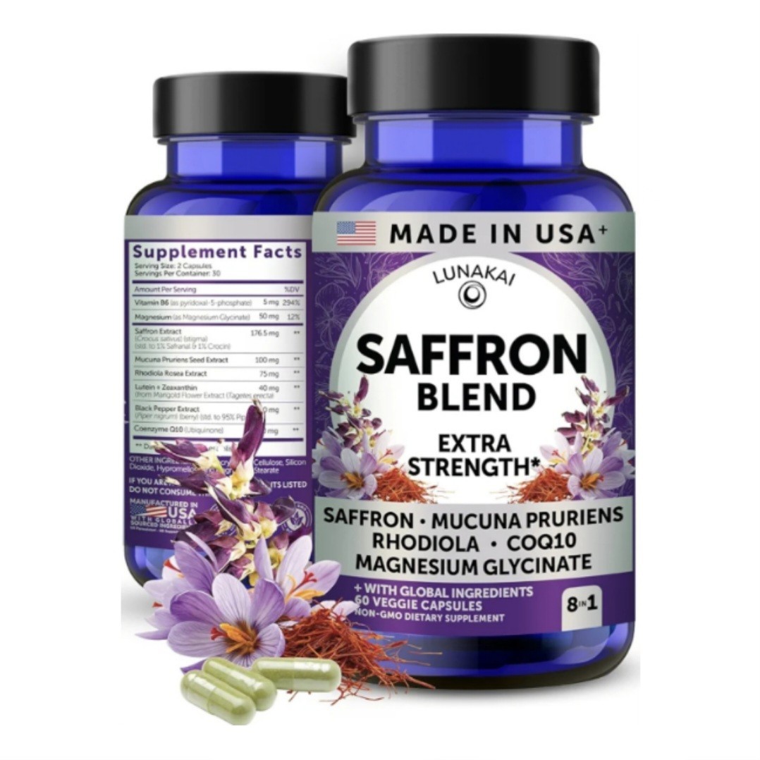 Lunakai USA Made Saffron Blend Extra Strength Supplements 8-in-1 Extract (60ct)