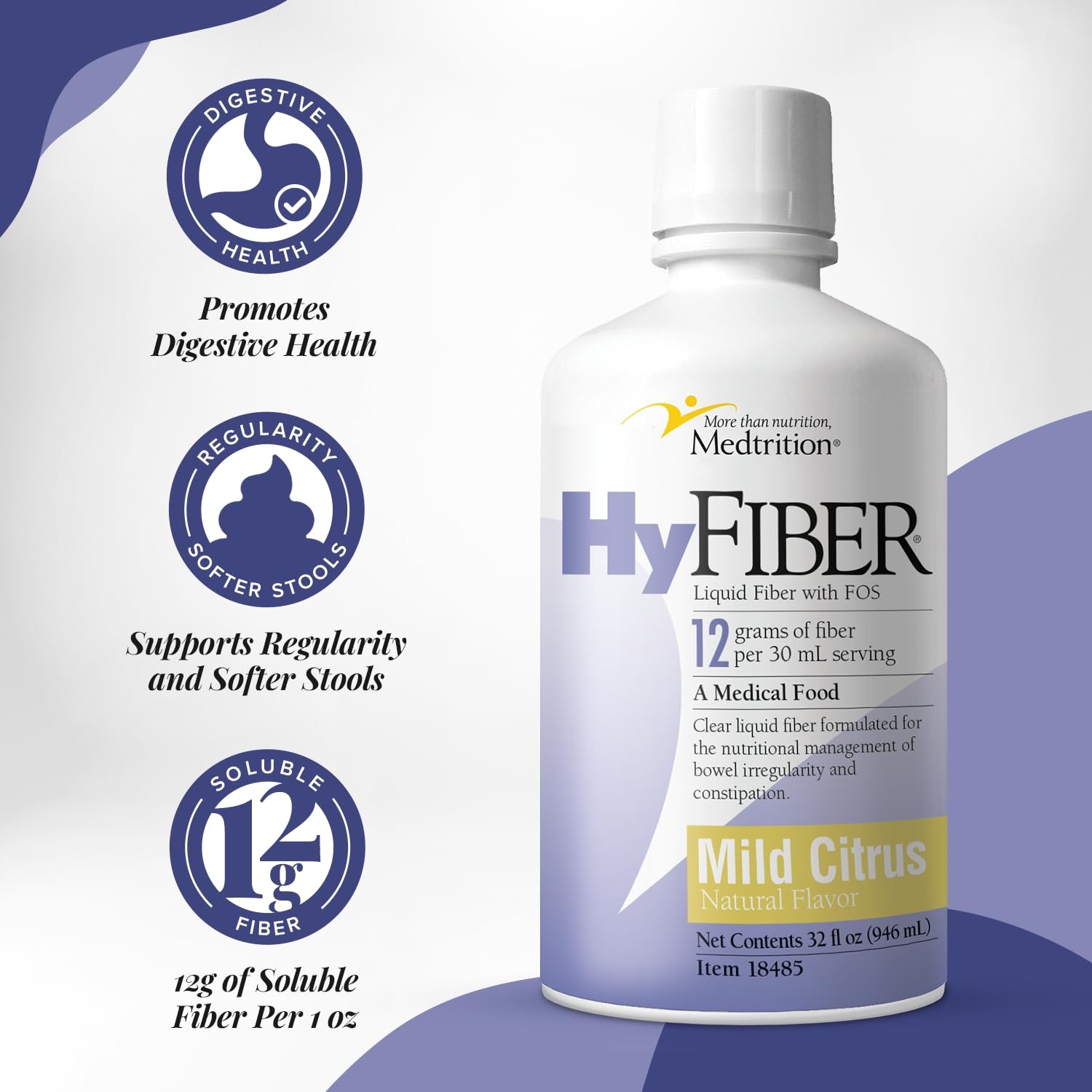 Medtrition HyFiber Daily Liquid Fiber for 32 Fl Oz (Pack of 1), Clear