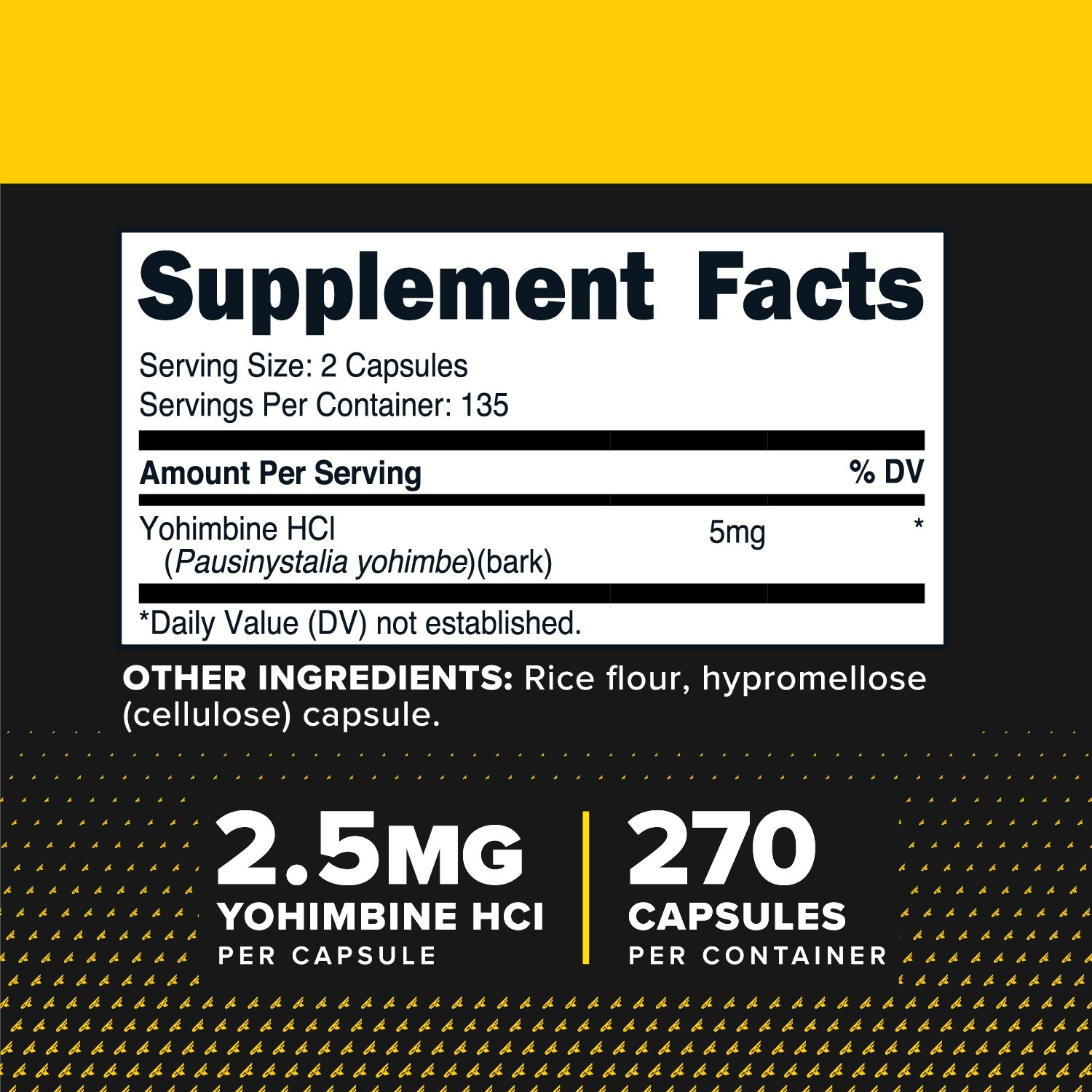PrimaForce Yohimbine HCl 2.5mg, 270 Capsules – Non GMO, Gluten Free
