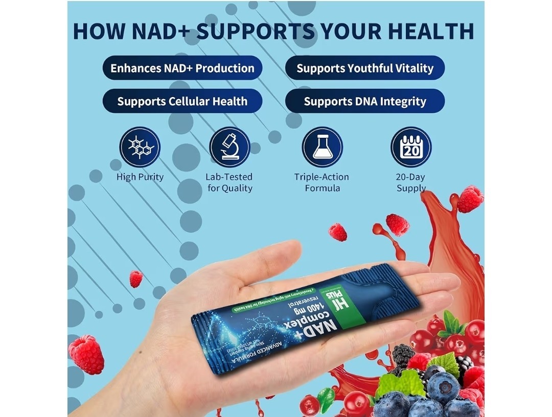 Hi Plus NAD+ Complex Powder 1400mg Resveratrol Blend 200g 20 Packets