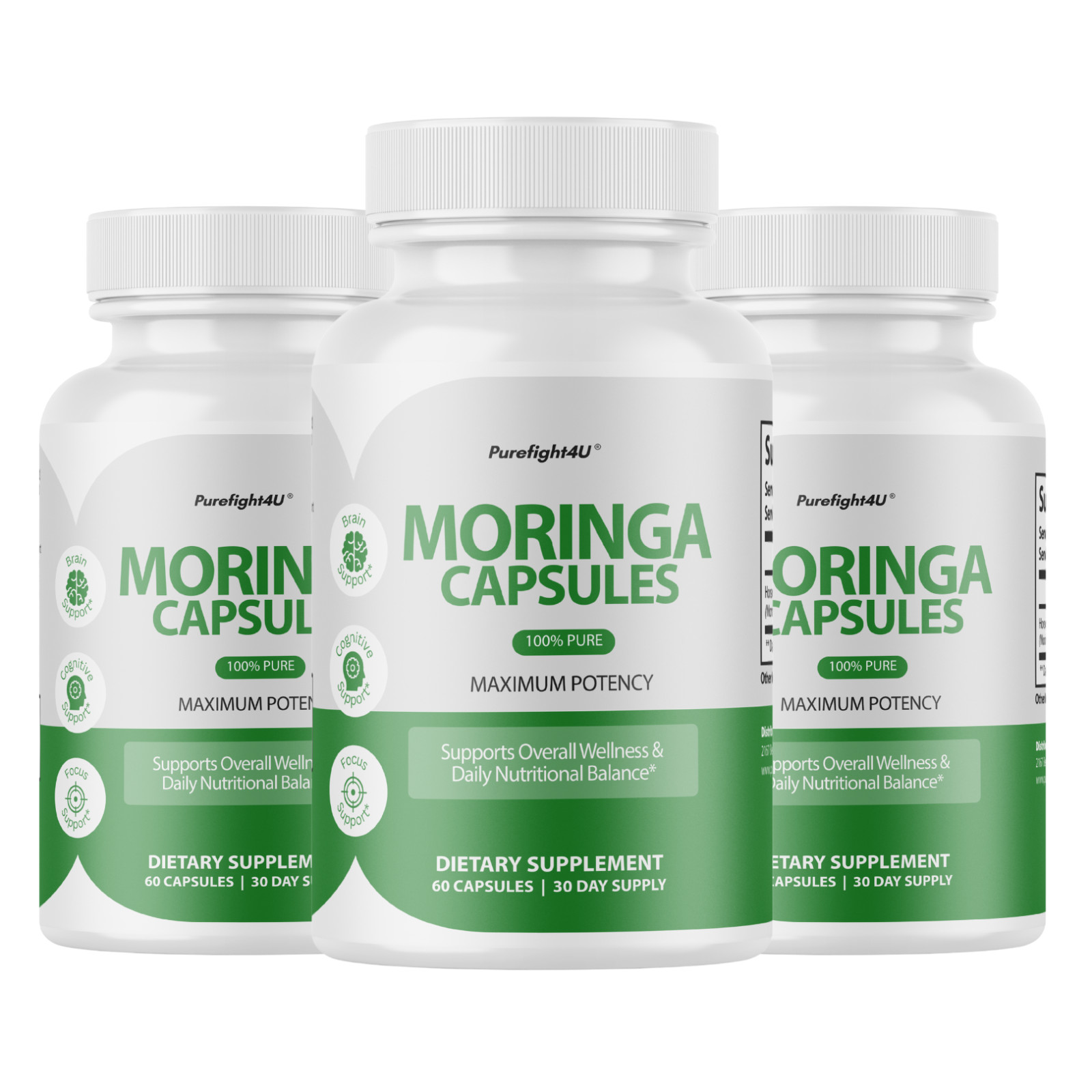 Moringa Capsules 100% Pure, Supports Overall Wellness – Supplement | 3 Bottles