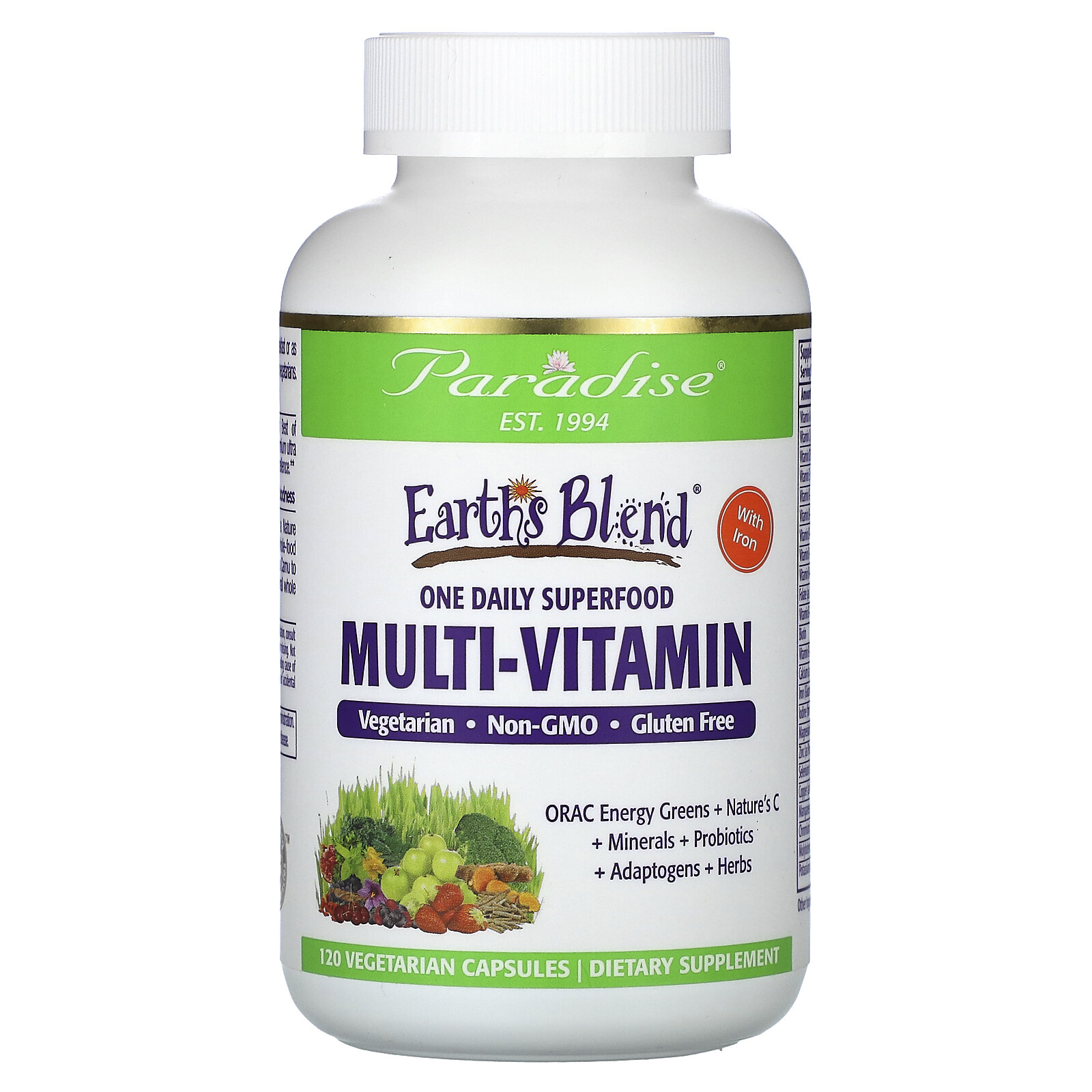 Earth’s Blend, One Daily Superfood Multi-Vitamin with Iron, 120 Vegetarian