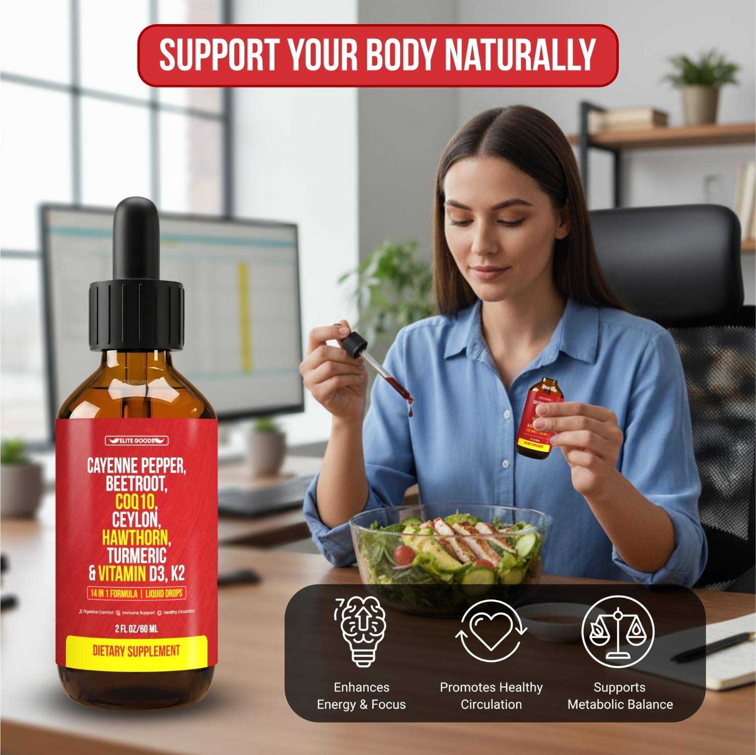 Cayenne Pepper Drops – Organic Supplement with CoQ10, Vitamins D3 & K2