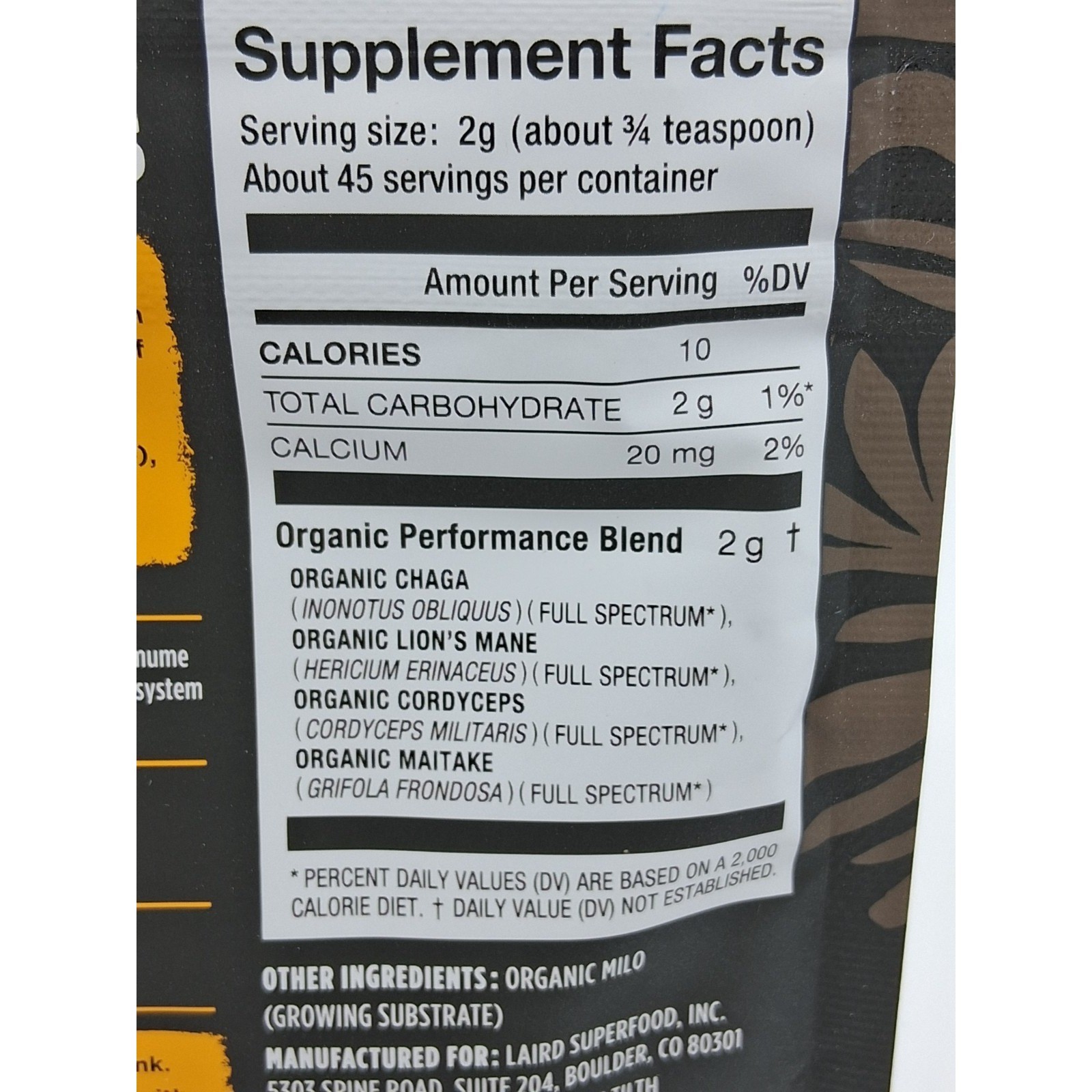 Laird Superfood Performance Mushrooms Powder – 3.17 oz, 45 servings BB 12/2026