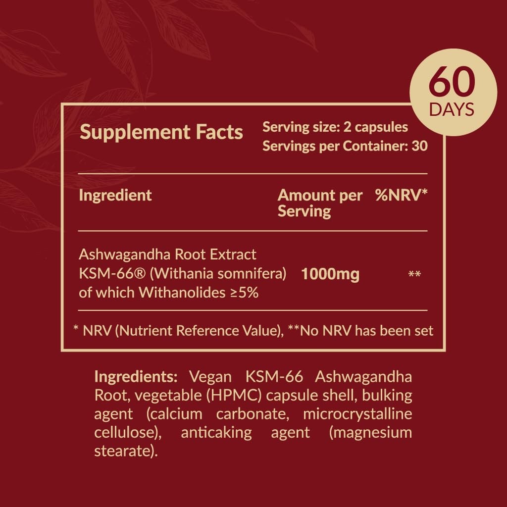 AROMAVITA Ashwagandha Capsules – KSM-66® 1000mg Daily 1 Count (Pack of 1)