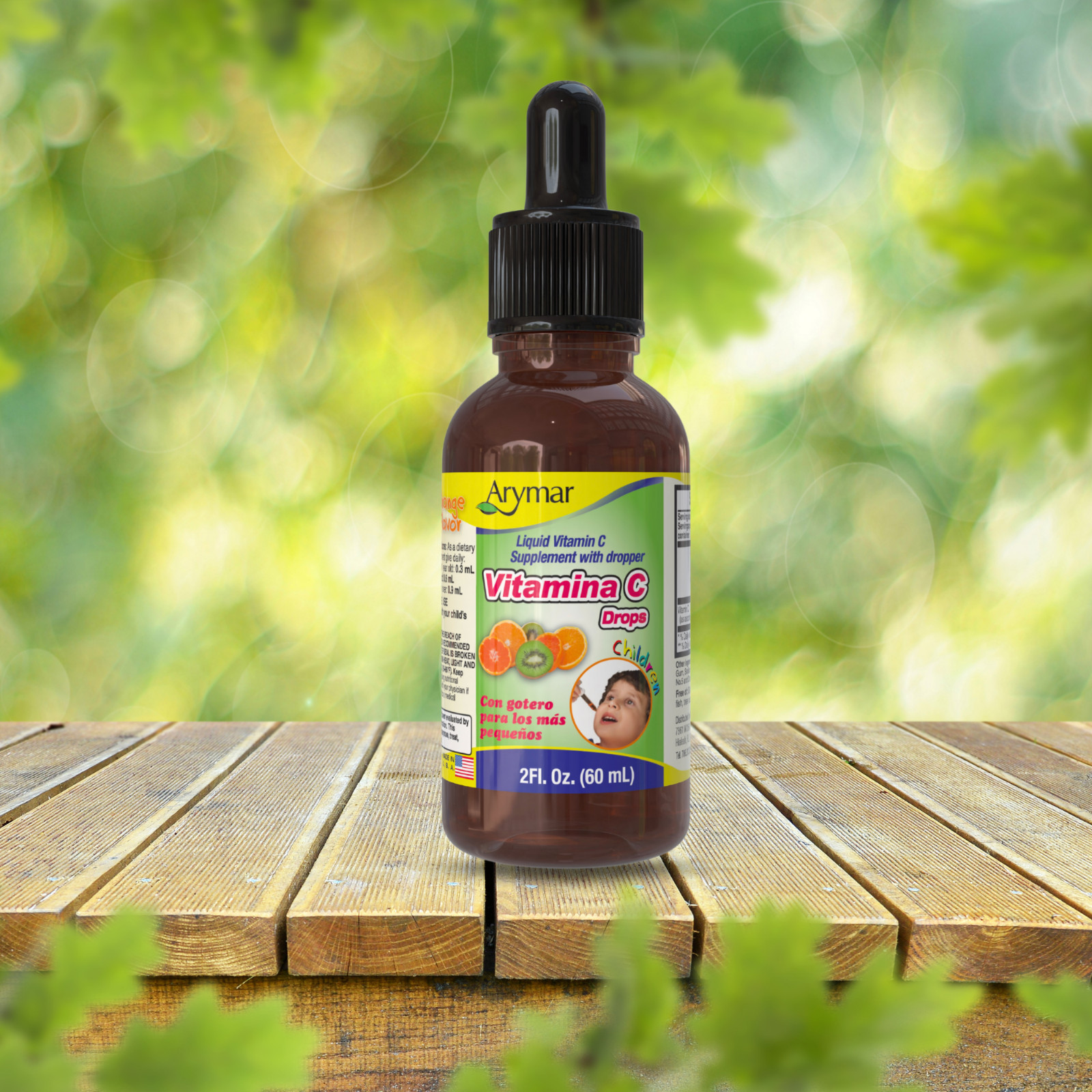 Arymar Kids’ Vitamin C Drops 2 Fl Oz, Tangy Orange Flavor, Vegan, Made in USA