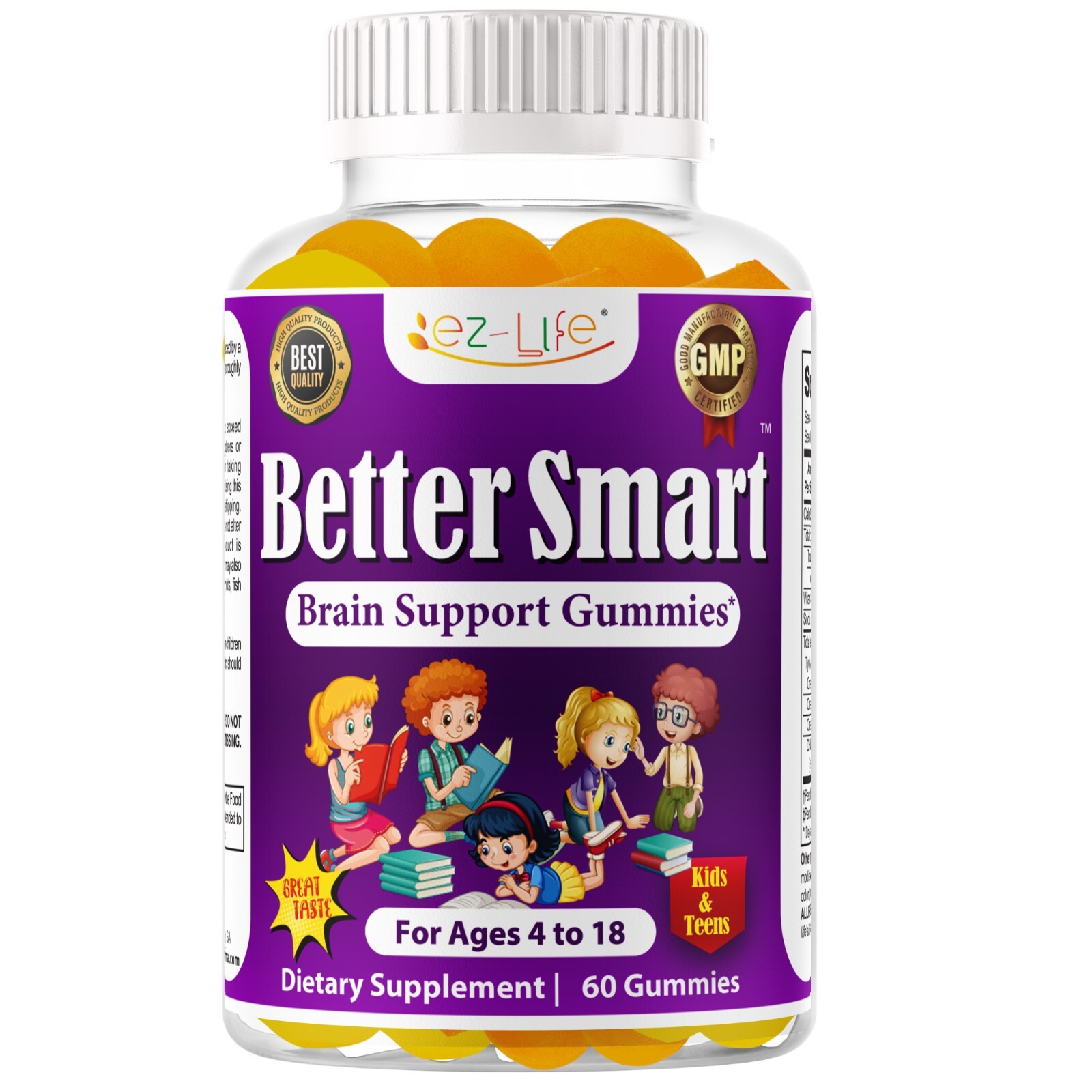 Brain Booster Kids Focus Gummies – DHA, EPA – Cognitive Support & Memory Boost
