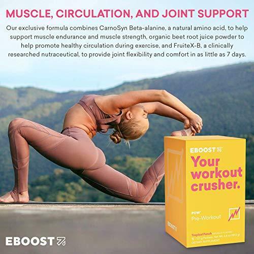 EBOOST POW Natural Pre-Workout Powder – 15 Packets – Tropical Punch – A Pre