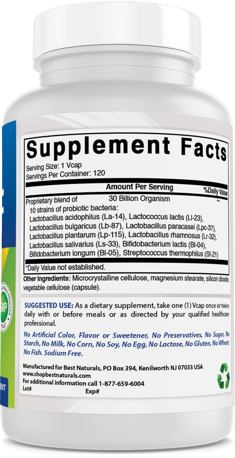 Best Naturals Probiotic 10 Strains & 30 Billion CFU, 120 Veggie Capsules