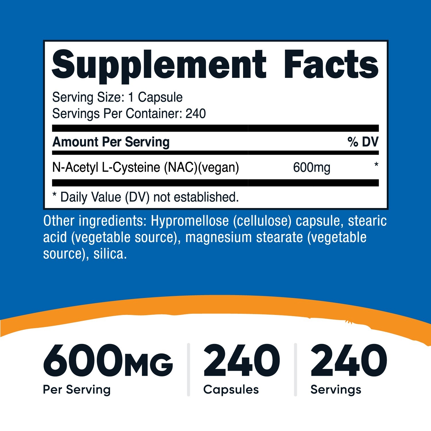 Nutricost N-Acetyl L-Cysteine (NAC) 600mg, 240 Vegetarian Capsules