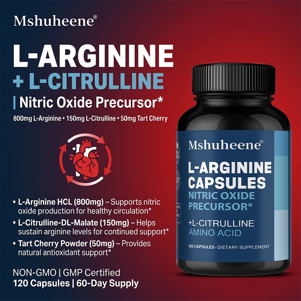 L-Arginin 800mg + L-Citrulline Capsules for Circulation & Energy 30/60/120Caps