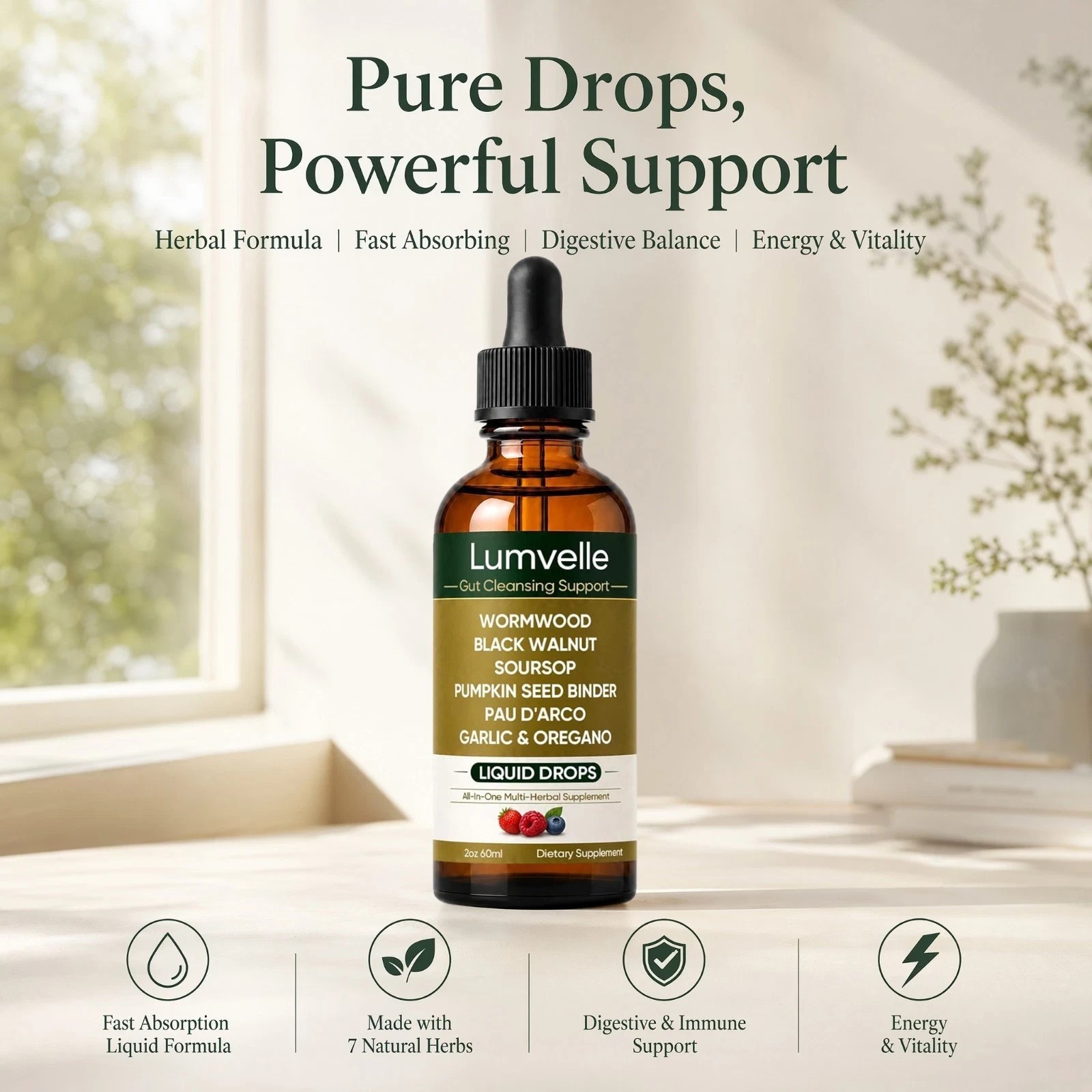 LUMVELLE Wild Harvested Wormwood Herbal Liquid Botanical Supplement Drops 1-5pcs