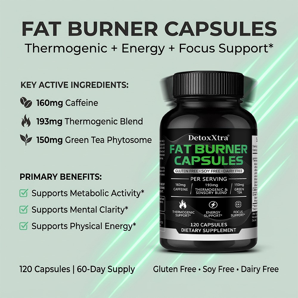 Fat Burner Complex | Caffeine + Green Tea for Metabolism 30/60/120 Caps