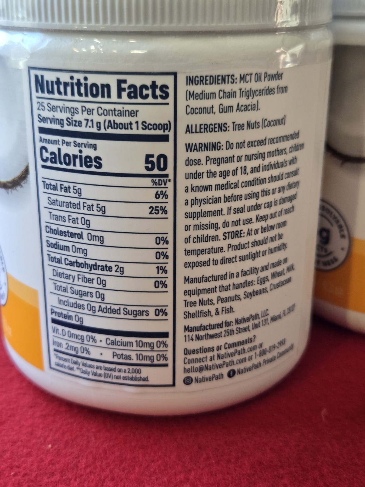 NativePath MCT Powder Metabolic Support 25 Servings 6.3 oz Lot of 2 Exp 08/2026