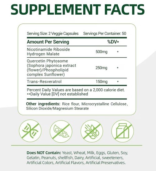 Rubimirez NAD+ Liposomal Nicotinamide Riboside + Resveratrol 900mg 100 Ct