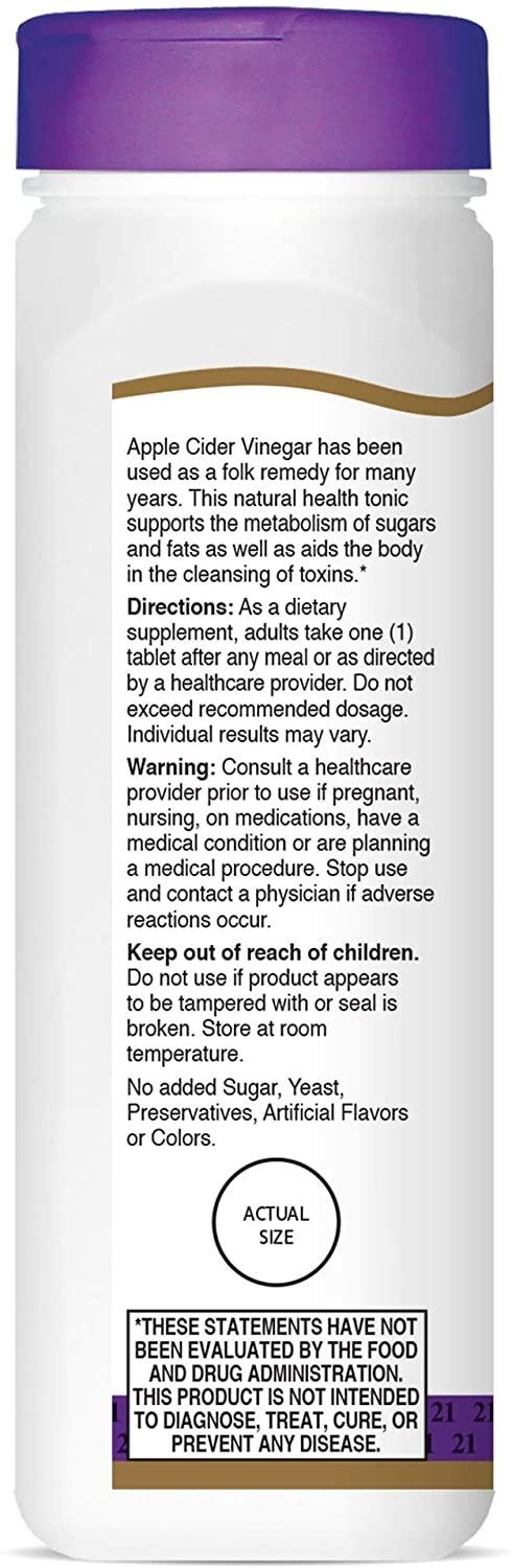 21st Century Apple Cider Vinegar Dietary Supplements Tablets 300 mg 250 Count
