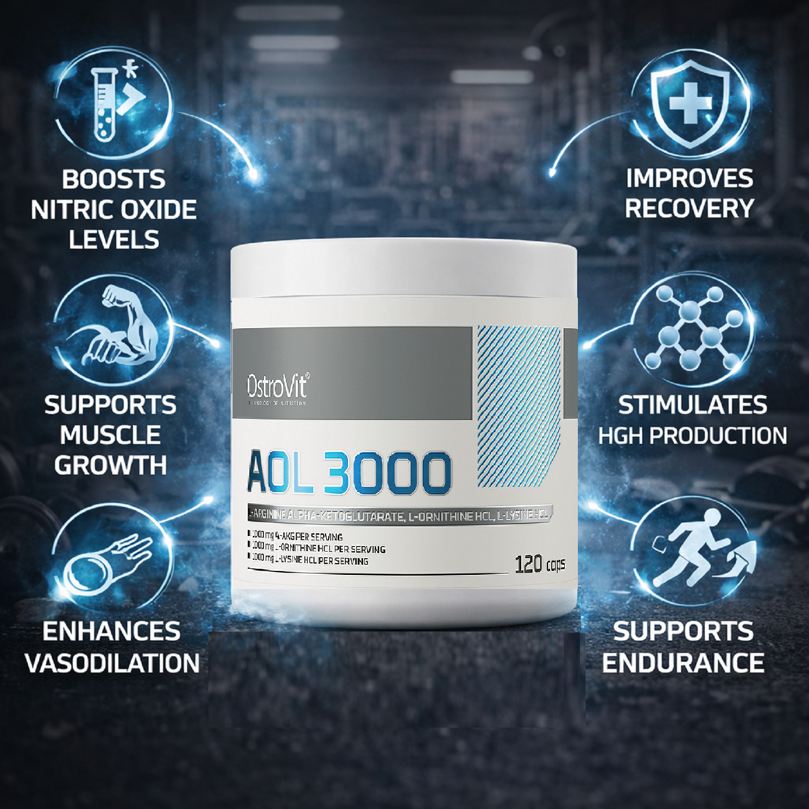 OSTROVIT AOL 3000 – 120 Capsules – Muscle Mass Endurance Regeneration L-Arginine
