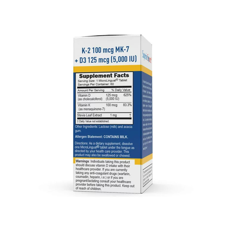 Superior Source Vitamin K2 100 Mcg (Mk7) , Vitamin D 5,000 Iu 60 Tabs