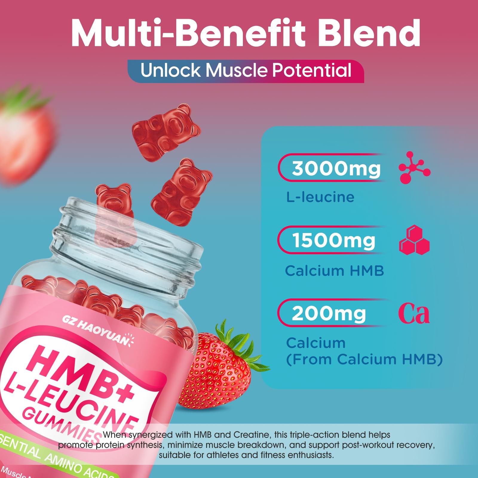 GZ HAOYUAN HMB and L-Leucine Gummies, 4500mg 60 Count (Pack of 1)