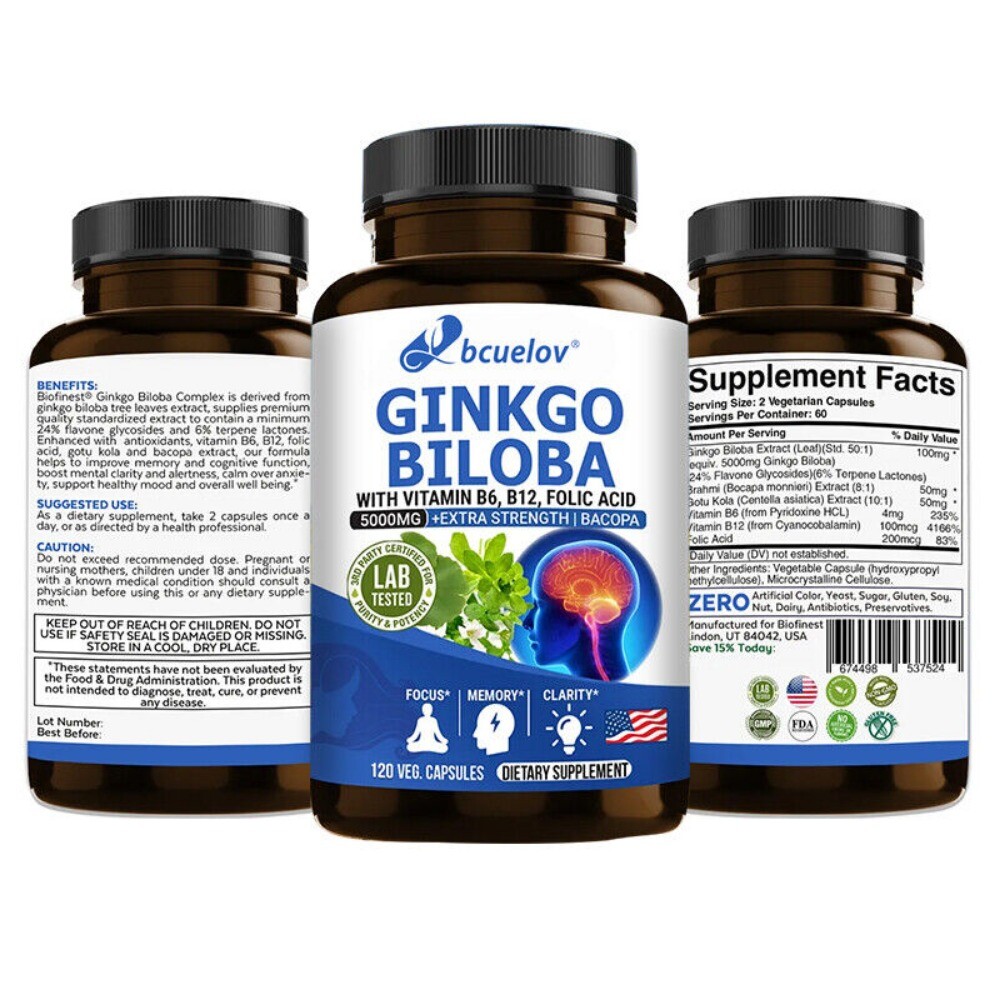 Ginkgo Biloba – 5000mg -120 Capsules-Non-GMO, Gluten Free-Improve concentration