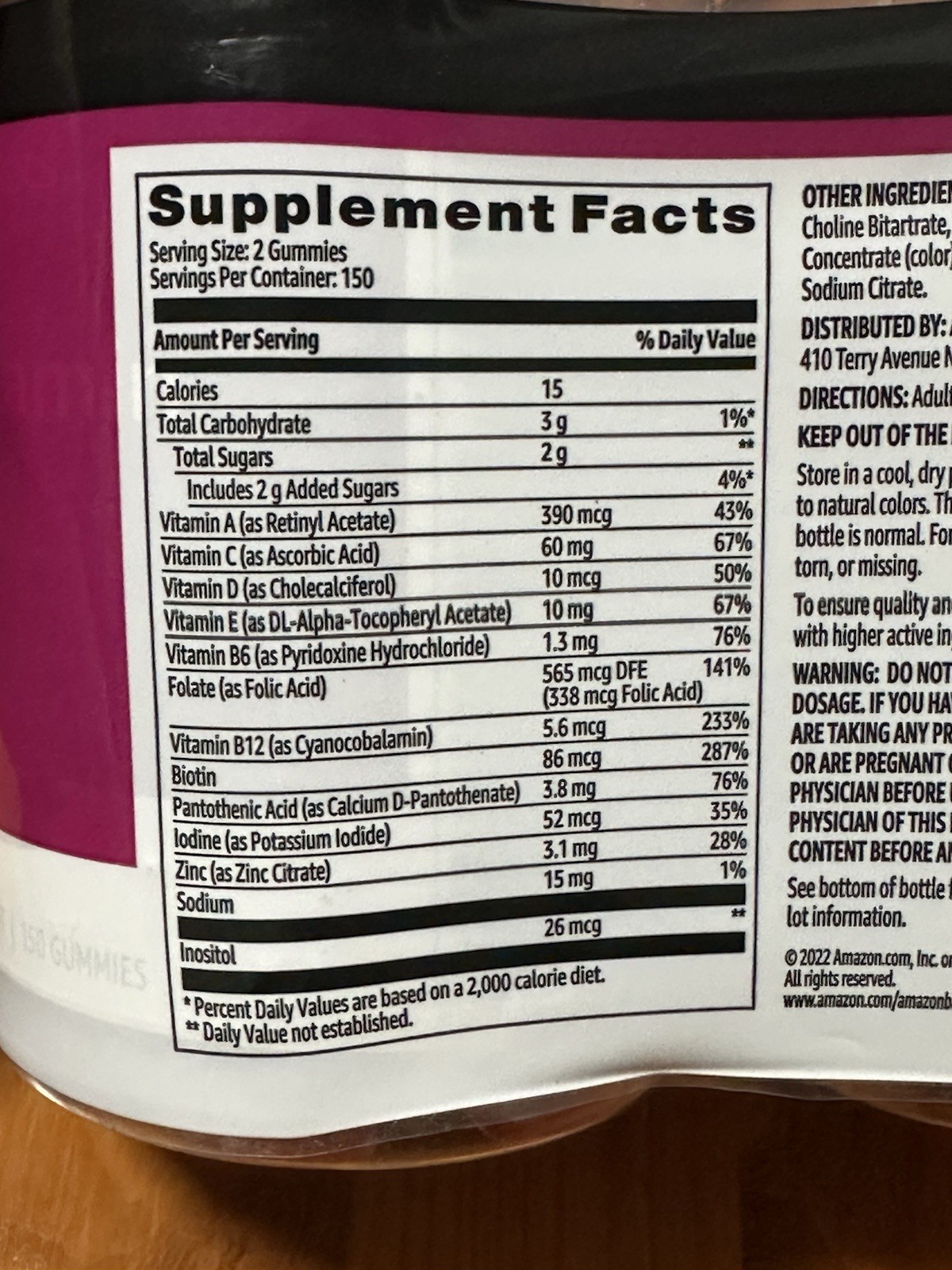 Amazon Basics Adult Multivitamin Gummies Berry & Cherry 300 Exp 10/2027
