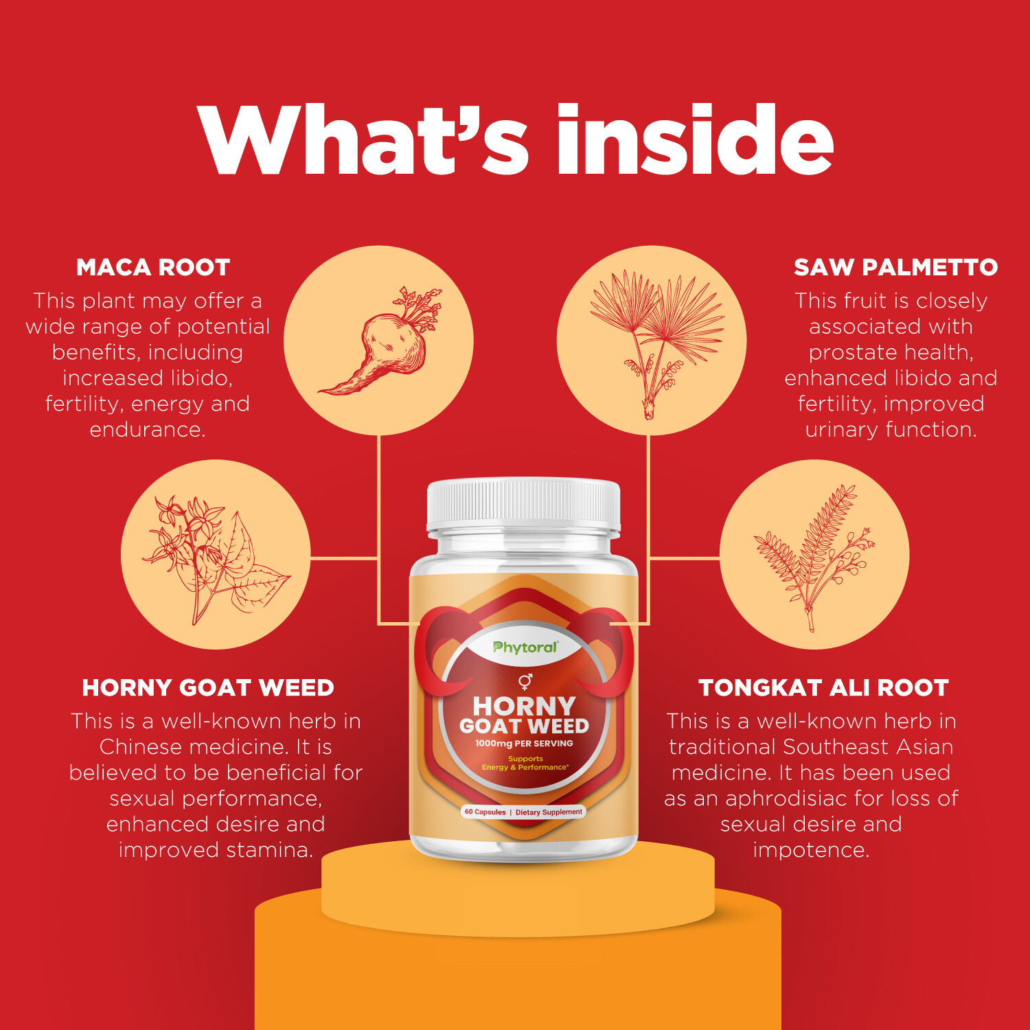 Pure Horny Goat Weed Extract with Maca Root – Drive Stamina Immune Support 60ct