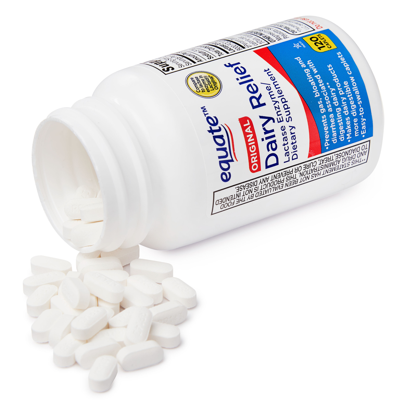 Equate Dairy Relief Caplets Original Support Diarrhea Easy-to-swallow 120 Count