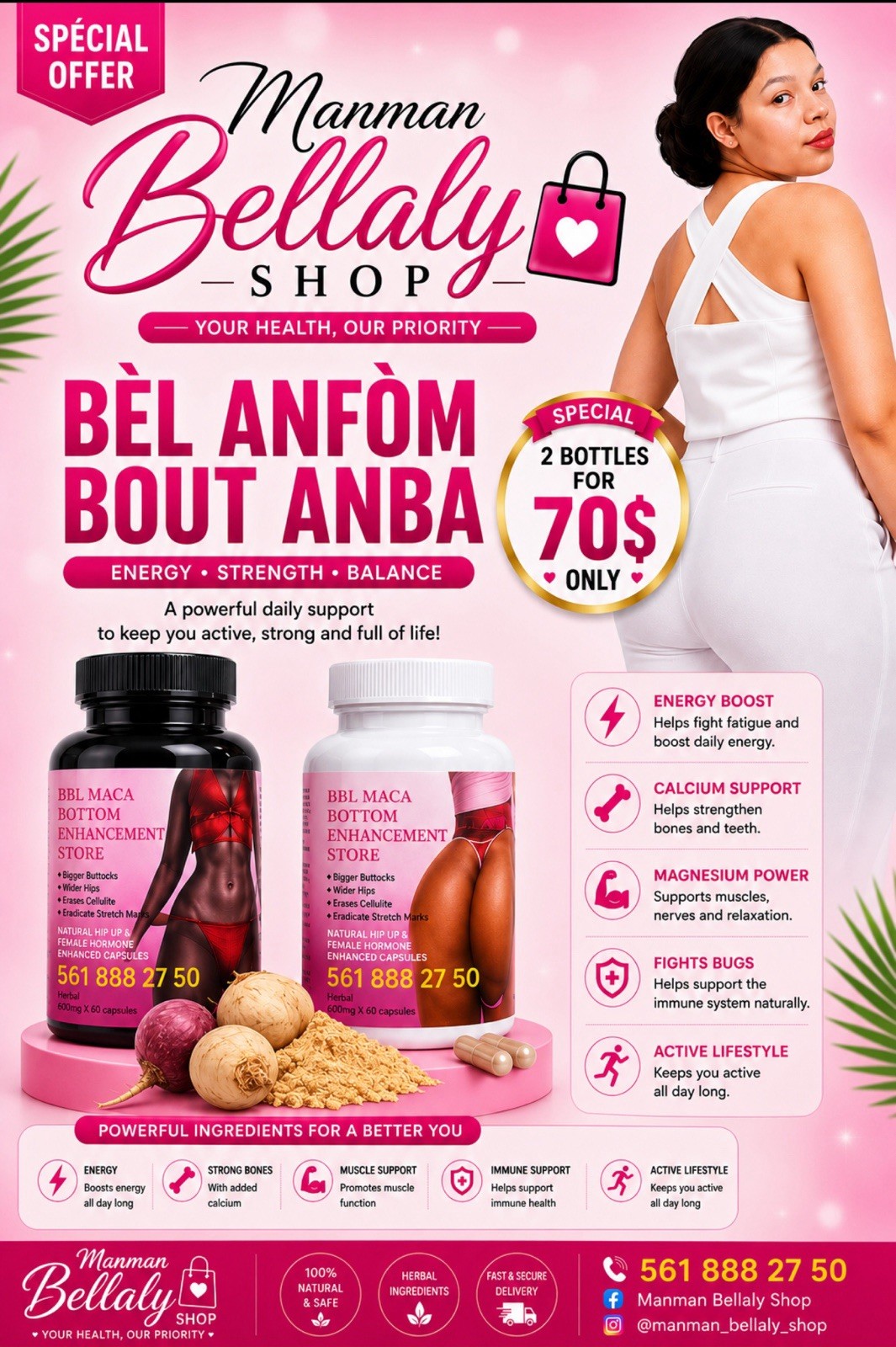 Manman Bellaly Shop BBL Maca Capsules Energy Strength Balance 600mg 60