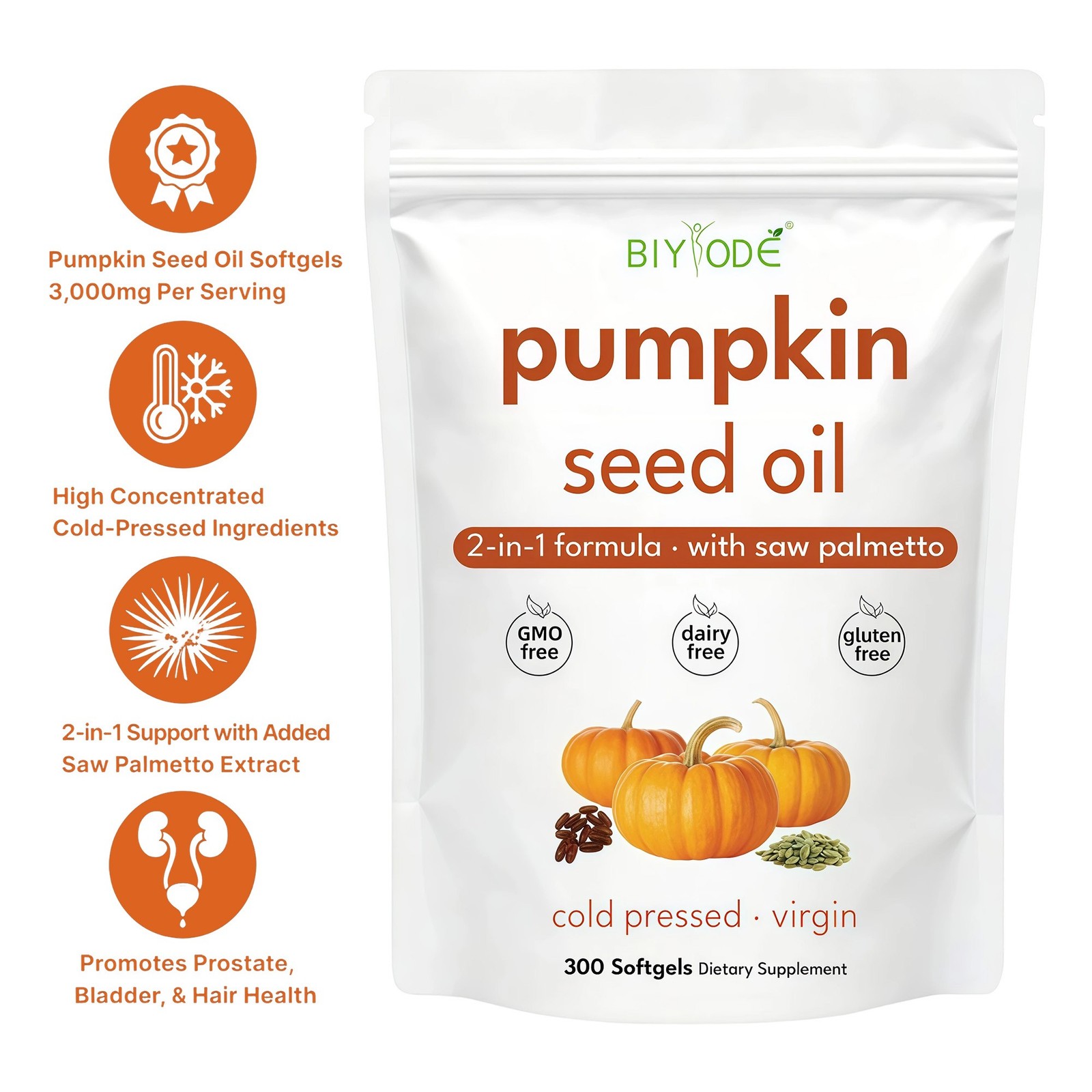 Seed Pumpkin Oil with Saw Palmetto Capsules Hair Care Hair Loss | 300 Softgels