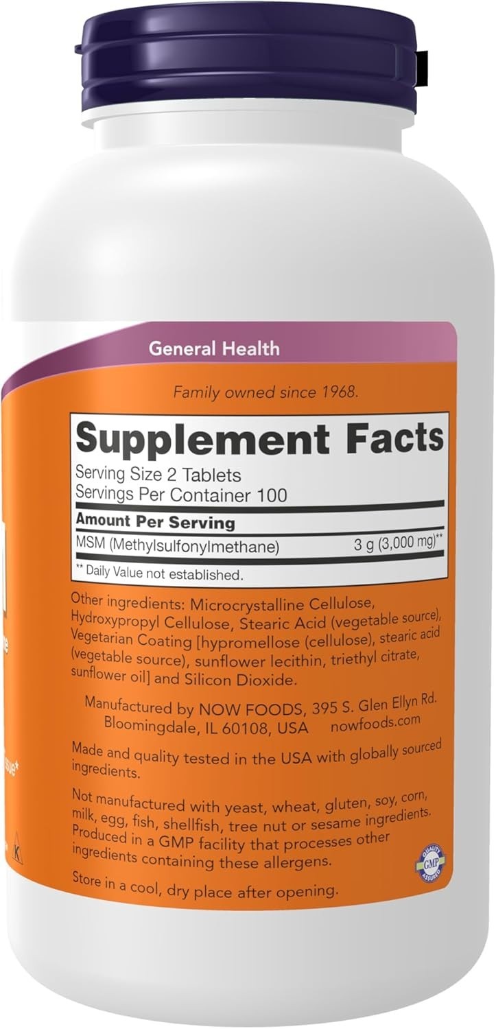 NOW Foods MSM 1500mg, Supports Healthy Cartilage & Joint Health 200ct BB 12/2030