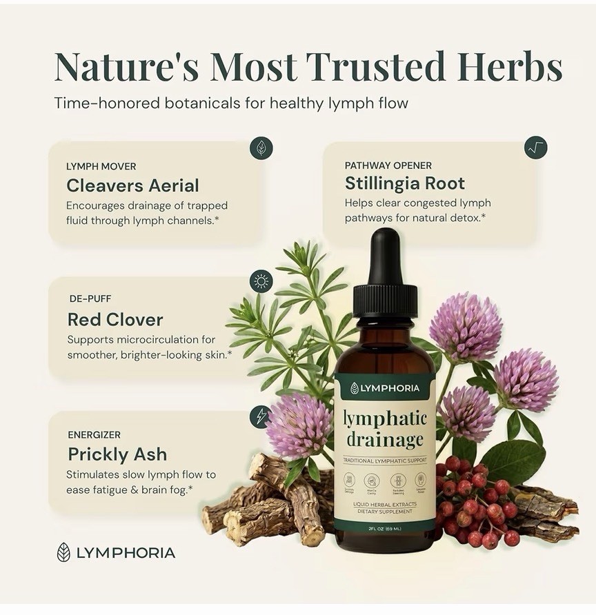 Lymphoria Lymphatic Drainage Liquid Drops Alcohol Free Vegan Non-GMO 2 fl oz