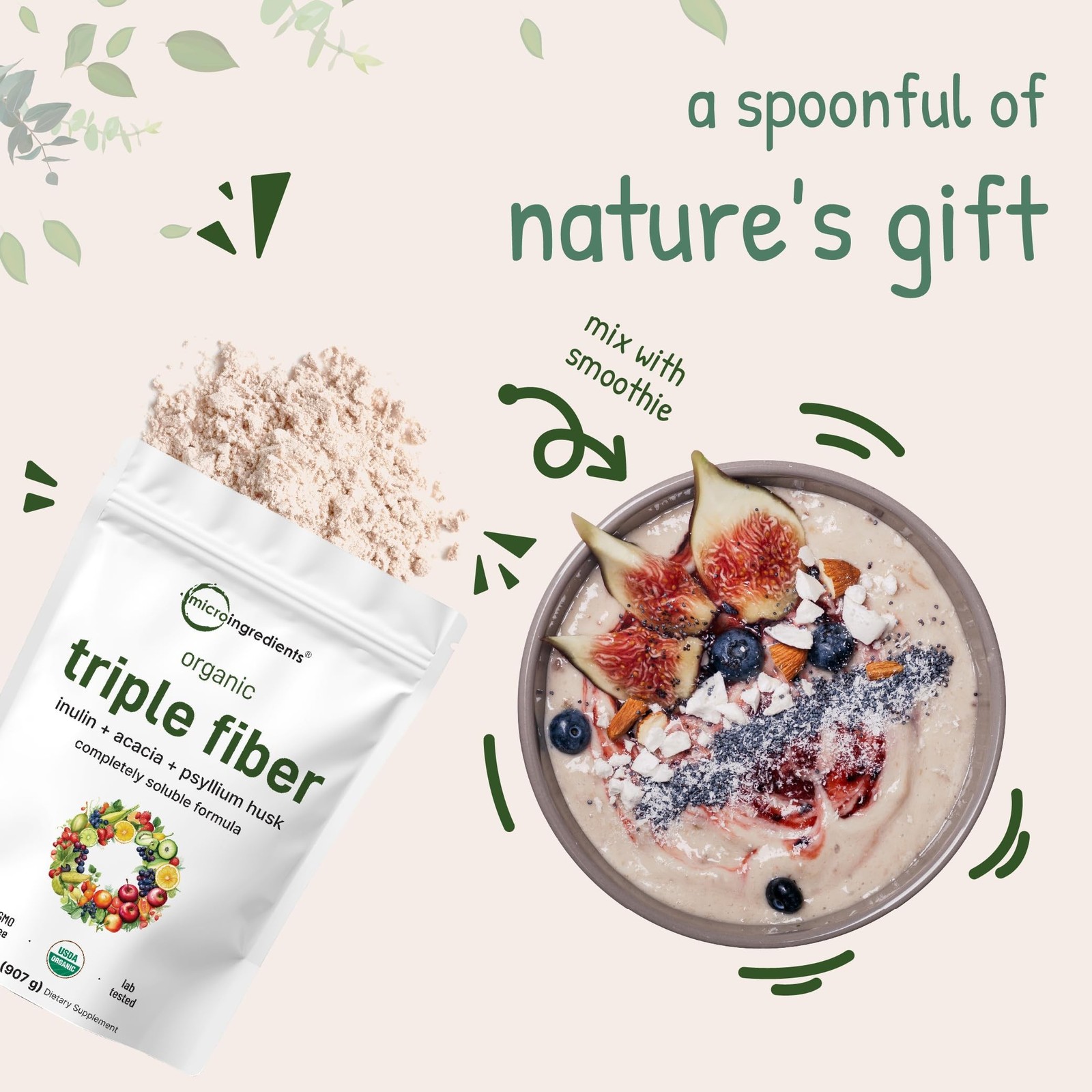 Organic Fiber Supplement (Inulin, Acacia, Psyllium Husk), 2 Pounds, 3 in 1 Fi…