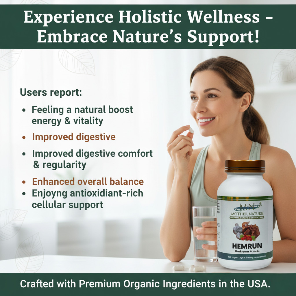 Organic Hemrun Mushrooms 120 Vegan Capsules Wood Ear Butcher’s Broom Oyster