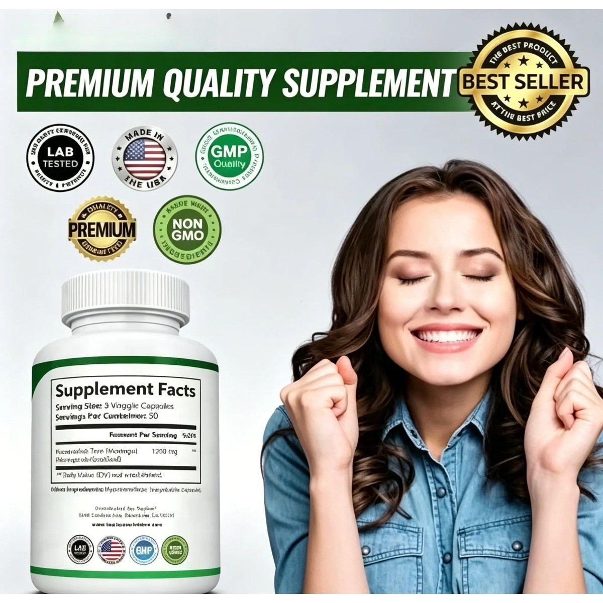 Moringa Capsules–Pure Powder for Immune, Antioxidant & Gut Health Support