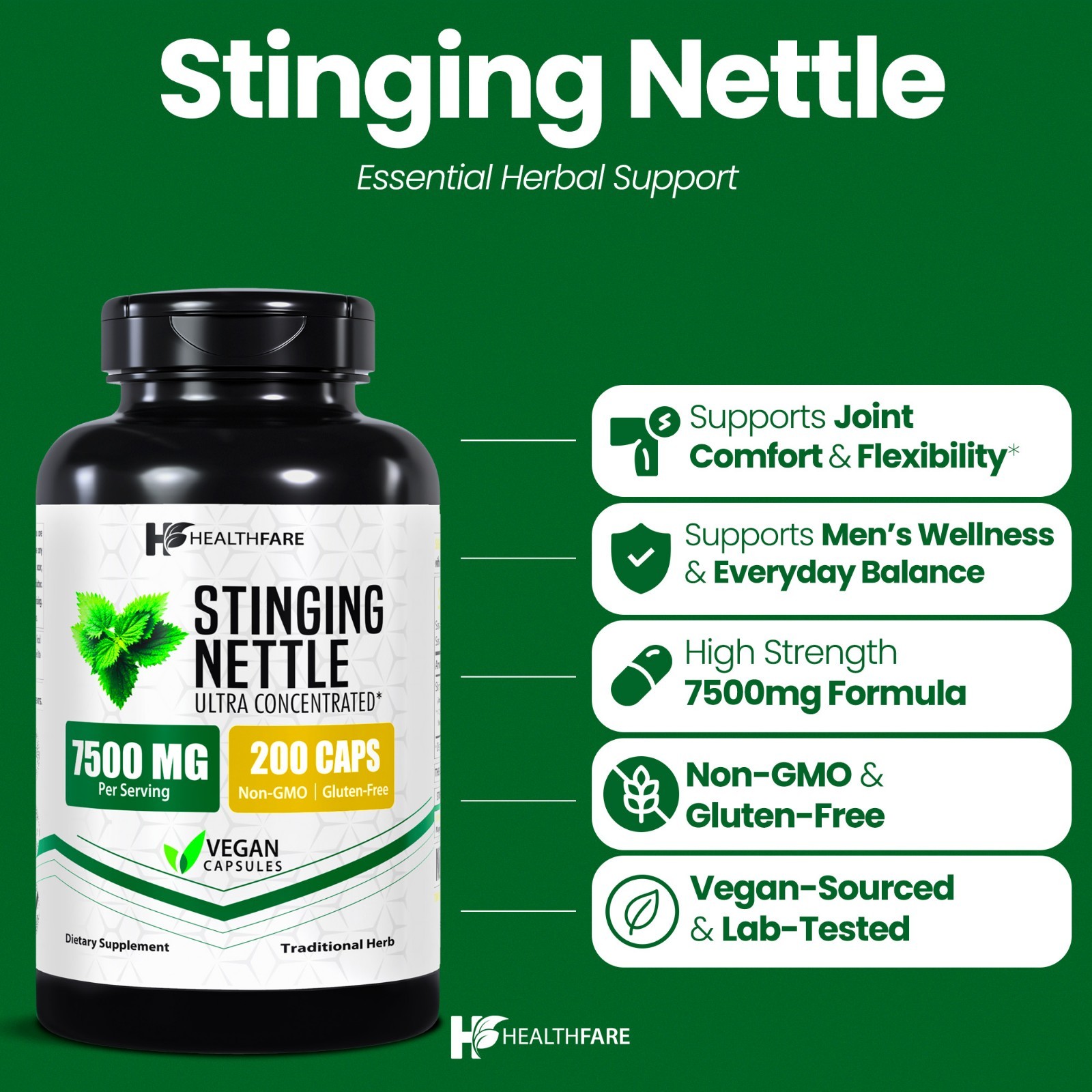 Stinging Nettle Leaf Extract 7500mg | 200 Caps Maximum Strength Urtica Dioica